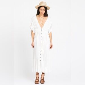 Aakaa White Boho Deep V-Neck Tassel Waist Beach Cover-Up Maxi Dress Size S